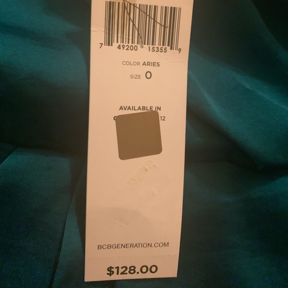 NWT BCBG Dress Size 0 Teal One Shoulder w/ Pockets - Picture 3 of 4